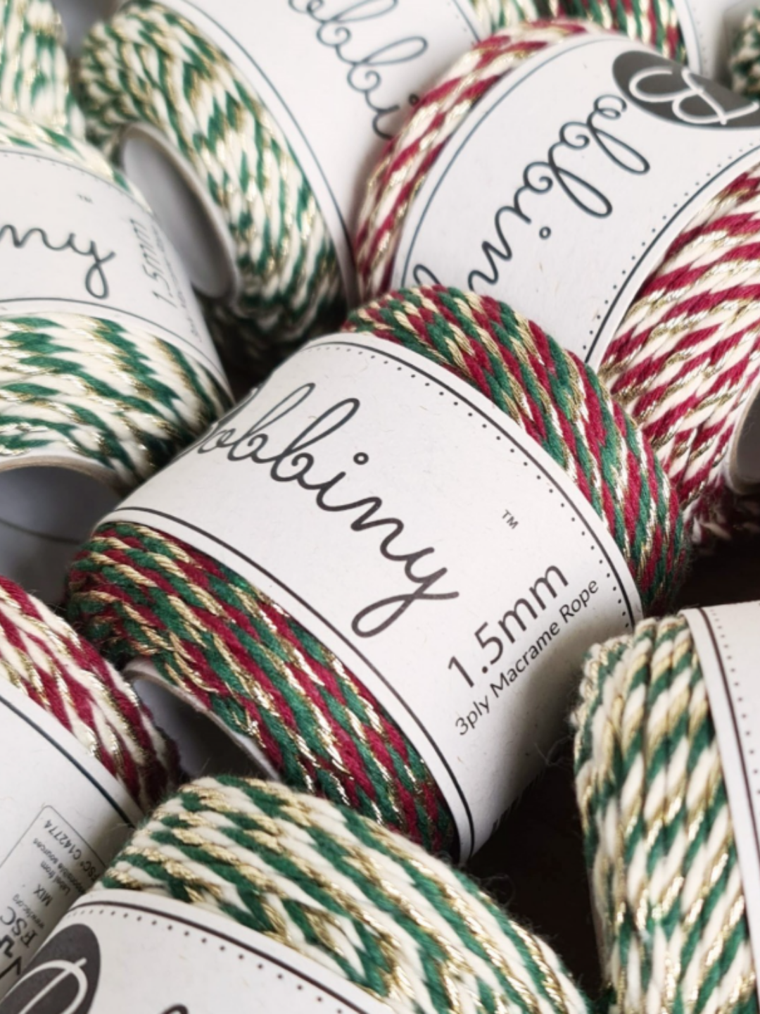 Cuerda torcida 1.5 mm Bobbiny - Línea Holiday (35 metros)